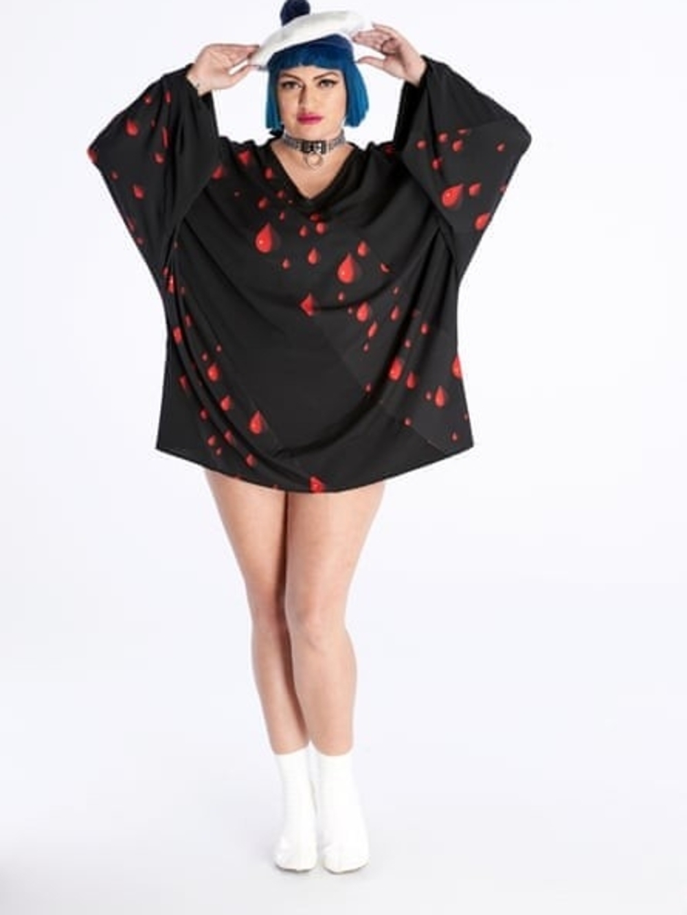 Beth Ditto Black Tunic Top with Red Teardrop Print